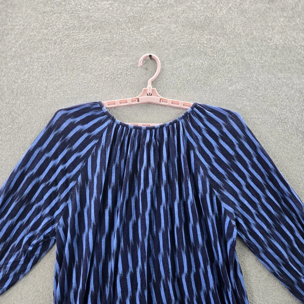 MICHAEL Kors Women Blouse XL Blue‎ Striped Activewear Scoop Neck Pullover